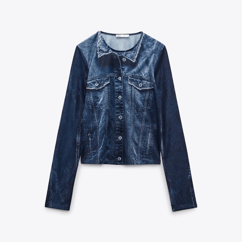 ZARA Mesh Denim Print Top